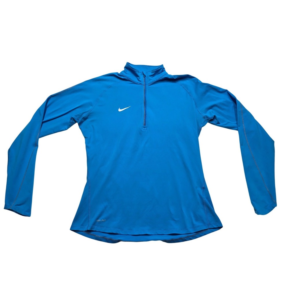 Nike Dri-FIT Training 1/4 Zip Pullover Long Sleeve Blue Athletic Top Womens L